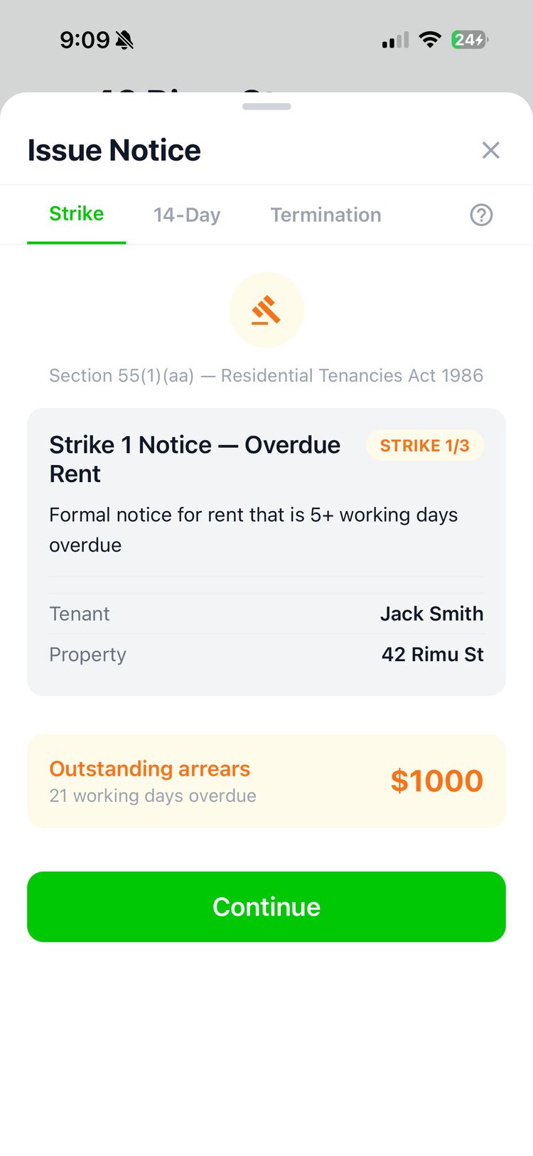 Arrears notices — screen 2