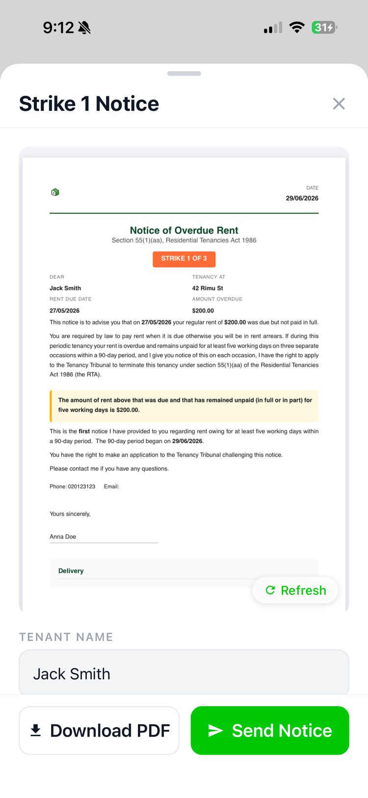 Arrears notices — screen 4