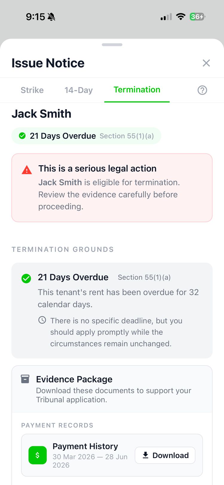 Arrears notices — screen 5